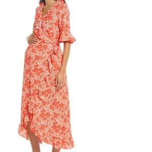 Topshop Floral Print Ruffle Wrap Maternity Dress